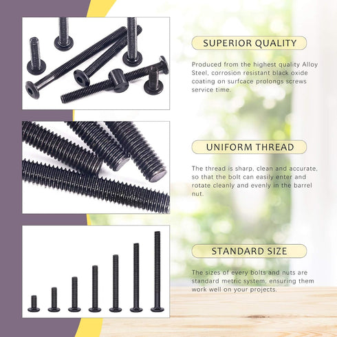 Swpeet 84Pcs M6 20/30/40/50/60/70/80mm 1 Black Crib Hardware Screws Kit, Hex Socket Head Cap Cribs Baby Bed Bolt