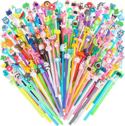 Marspark 200 Pieces Cute Cartoon Gel Ink Pens, Black Ink, Various Animal Series for Kids and Office School Supplies