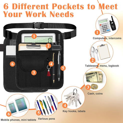 Solaradgy Premium Server Pouch, Beautyflier Waist Apron for Cash Adjustable Belt Waitress Apron with Pockets & Buckle