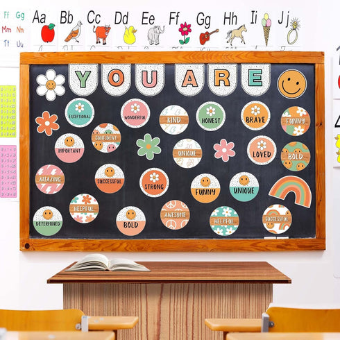 Boho Groovy Affirmation Station Bulletin Board Set Retro Motivational Inspirational Paper Cutouts for School Classroom
