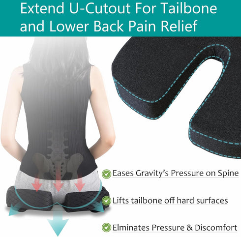 HxLmn Chair,10-Inch U-Cutout,18"x16"x3",Coccyx,Sciatica Larger Seat Cushion for Office Extended Pain Relief