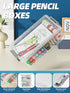 BiuLeon 4 Pack Extra Large Pencil Box, Plastic Pencil Case Organizer, Clear Crayon Box Marker Organizer, Stackable