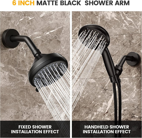 YASFEL Black Shower Arm 6" Extension Arm Pipe with Flange and Teflon Tape for Shower Head & Handheld Shower Head (SUS