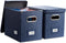 PRANDOM File Organizer Box - Set of 2 Collapsible Decorative Linen Storage with Lids for Office Cabinet (Navy Blue)