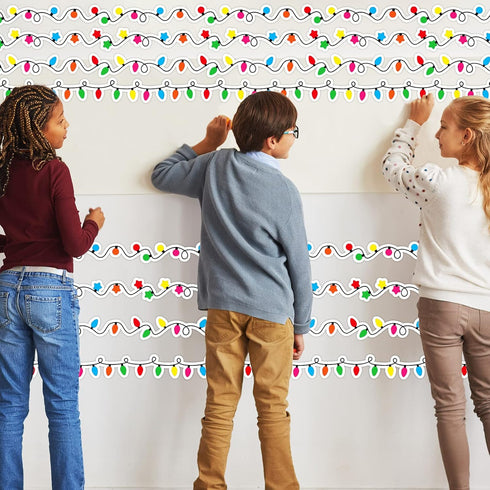 Christmas Bulletin Board Borders - Light Bulb Paper Trim Die-Cut Strip for Winter Classroom Wall Decorations