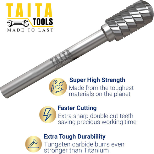 Carbide Burr 1/4" Shank, SC-3 Tungsten Double Cut Rotary Die Grinder Bits - Cutting Burrs for Milwaukee, Dewalt, Makita