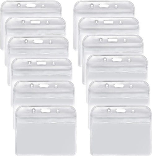 YOUOWO 12 Pack Horizontal ID Card Badge Holders, 3.2 x 3.85 inches, Waterproof Clear Plastic Labels