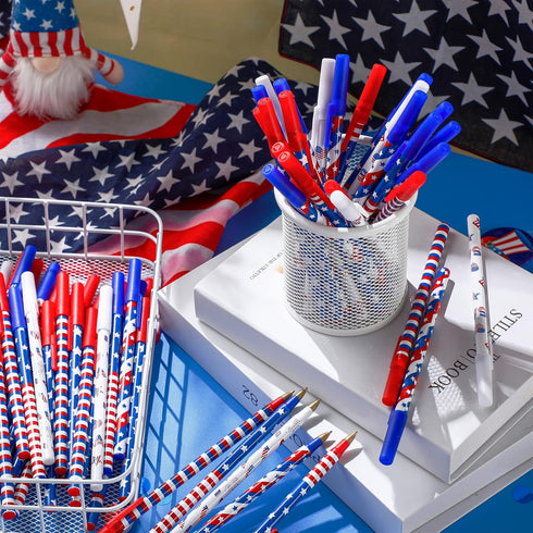 Eaasty American Flag Pens Bulk - Patriotic USA Gel Ink Pens for Independence Day, 4th of July Gifts (96 Pcs)