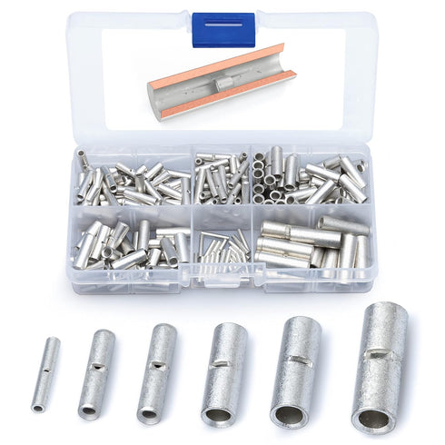 Wirefy 200 PCS Non Insulated Butt Connectors Kit - Uninsulated Crimp Wire Connectors for 24-8 AWG