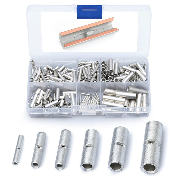 Wirefy 200 PCS Non Insulated Butt Connectors Kit - Uninsulated Crimp Wire Connectors for 24-8 AWG