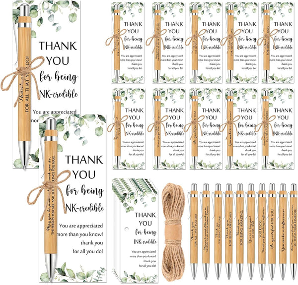 Fulmoon 120 Set Employee Appreciation Gifts with Thank You Bookmark Cards, Bamboo Pens, and May You Be Proud Sign for