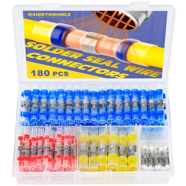 haisstronica 180PCS Solder Seal Wire Connectors - Waterproof Solder Wire Connectors Kit for Marine, Electrical,