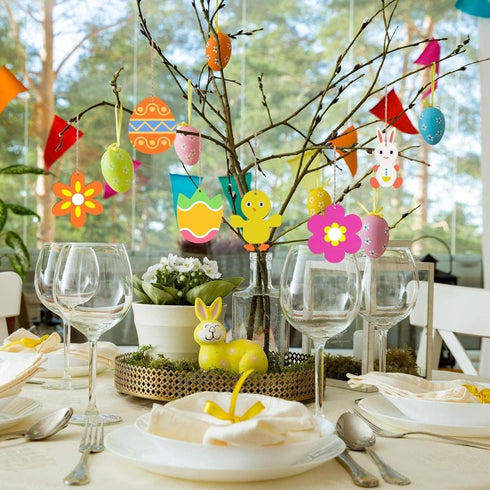 Cakina 6pc Chandelier Crystals Lamp Wooden Festival Pendant Easter Wooden Crafts Easter Egg Rabbit Party Decoration DIY