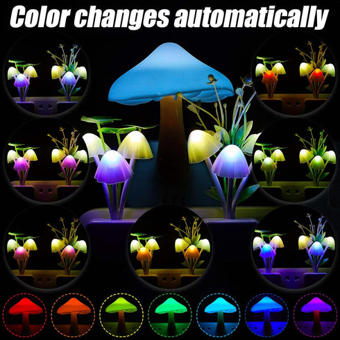 6 Pack 7 Mudder Mushroom Night Light LED Night Light Plug in Lamp Color Changing Magic Cute Shaped Lamp Wall Decor