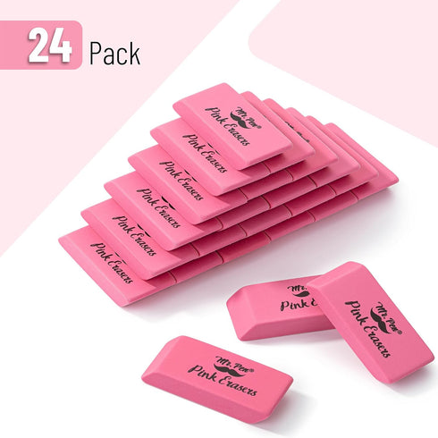 Mr. Pen Erasers, 24 Pack Pink Pencil Eraser, Large Erasers for School, Rubber Erasers