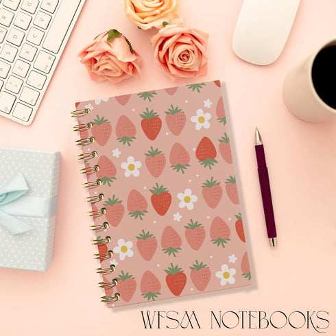 Strawberry Journal, Aesthetic Spiral Notebook for Women, Cute Composition Notebook, 5.5x8.3 Hardcover Office Supplies