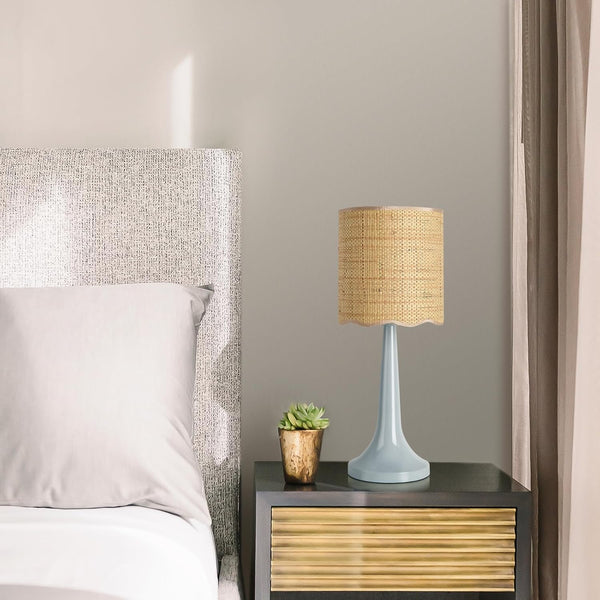 Ziqqeelam Light Blue Rattan Small Table Lamp for Bedroom, Light Blue Wicker Lamps
