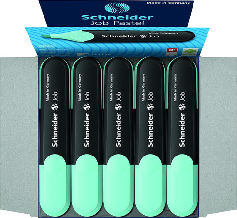 Schneider Job Pastel Highlighter, Chisel Tip, 1 + 5 mm, Black Barrel, Turquoise Ink, Box of 10 (1523)