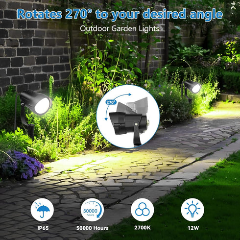 12W 110V 120V 4.9ft 3-Plug 5000K 2Packs HIBOITEC Spot Lights Outdoor to Landscape Lighting Waterproof Spotlight