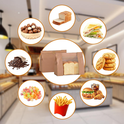 100 10.244.3310.24 80g 100 Bread Bags with Window Pcs Sourdough Homemade Bread Bags, in, Kraft Paper with Waterproof PE