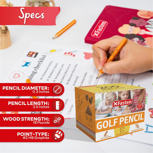XFasten Golf Pencil without Erasers, Bulk 200-Pack #2 HB Presharpened Mini Pencils for Kids School Games