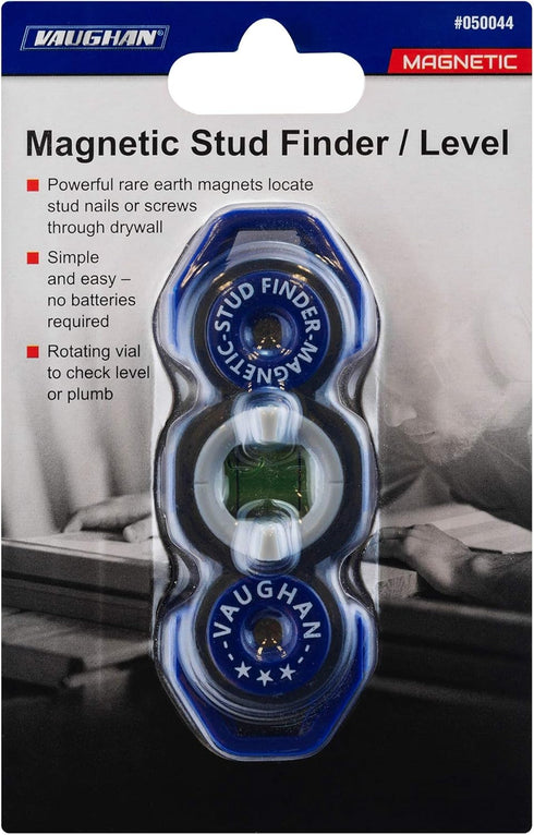 Vaughan Magnetic Stud Finder Leveler, Locate Screws, Nails, Metal Studs with Magnet, Level Tool, Drywall, Plaster, Blue - 050044