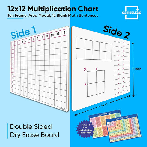 SCRIBBLEDO 11" x 14" Dry Erase Multiplication Chart Whiteboard, Double Sided for Homeschool Classroom
