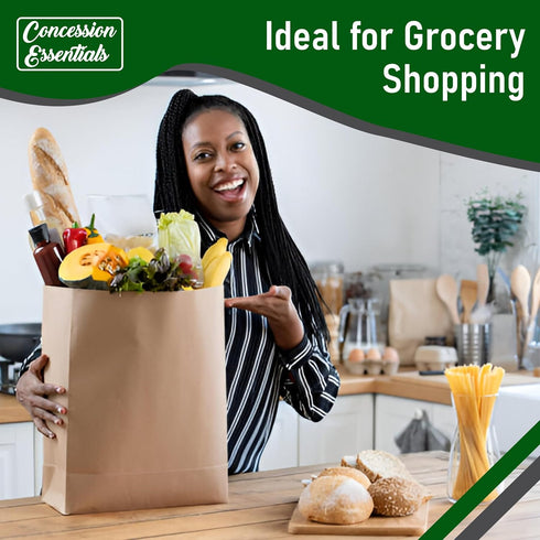 Concession Essentials 12x7x17 inches, 57lb 125 Count Paper Grocery Bags, Kraft Brown