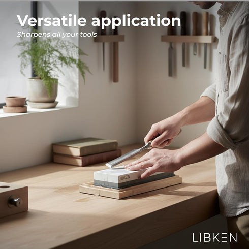 1000/6000 Set Libken Whetstone Knife Sharpening Stone Kit Grit with Wooden Box Wet Stone Sharpener for Kitchen Knives