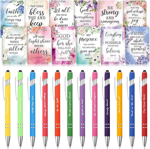 PerKoop 24 Pcs Bible Gifts Set, Bulk Christian Notebooks, Pens, Bible Verse Notepads for Church Women