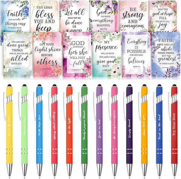 PerKoop 24 Pcs Bible Gifts Set, Bulk Christian Notebooks, Pens, Bible Verse Notepads for Church Women