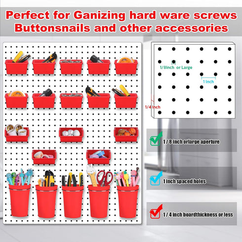 20 Pack Pegboard Cups and Bins Set, Wall Organizer with Hooks and Loops for Garage Craft Office Storage