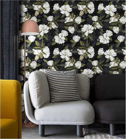 HAOKHOME 93169-1 Peel and Stick Gardenia Floral Wallpaper 17.7in x 9.8ft