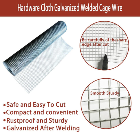 1/4 Inch 20in 20ft, 23 Hardware Cloth X Gauge Hot Dip Galvanized Welded Cage Wire Mesh Roll, Chicken Wire Fence Roll
