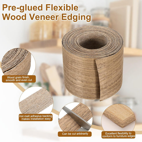 3" 25 uxcell x ft Wood Edge Banding, Pre-Glued Iron On Edging Strip, Plywood Wood Grain Repair Tape for Cabinet Repair