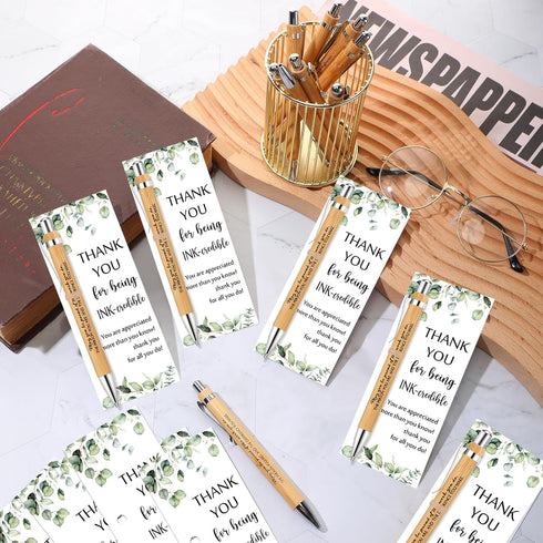 Yeaqee 36 Sets Employee Appreciation Gifts, Bulk Thank You Gift Office Bamboo Pen with Inspirational Cards