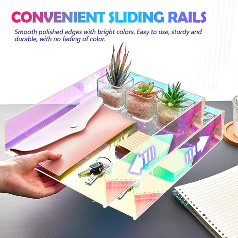 Suzile 3 Pcs Iridescent Acrylic Letter Organizer, Stackable Letter Tray for Desk File Document Folder