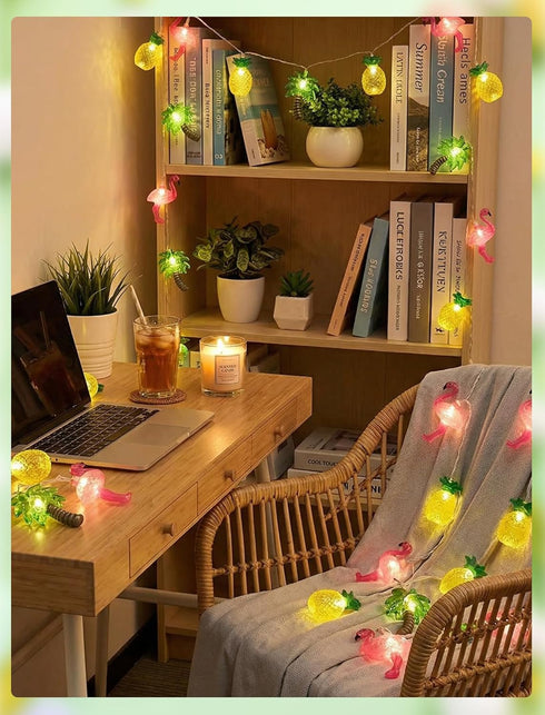 8.5Ft Summer 10 Beach Hawaiian String Lights Outdoor with LED Flamingo Pineapple Palm Tree Lights, Plug in Tropical