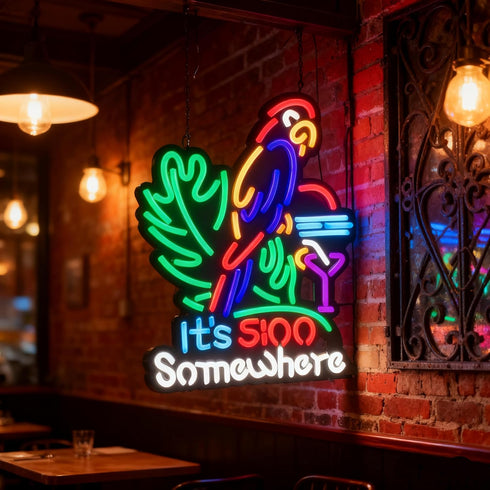 17" 13" 5 LDGJ its o'clock somewhere neon sign Palm tree Custom Handmade Home Beer Bar Pub Recreation Room Lights