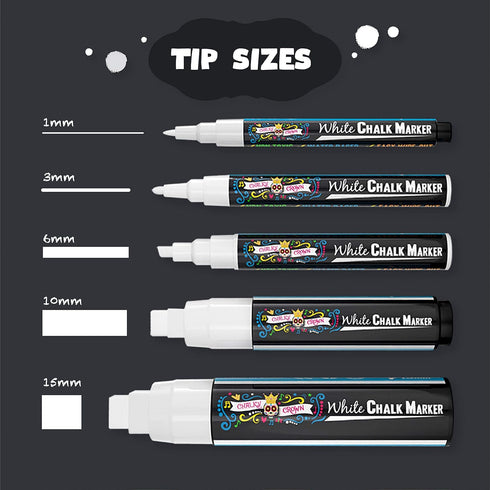 CHALKY CROWN 5pc White Chalk Markers, Non-Toxic Liquid Chalkboard Markers for Windows