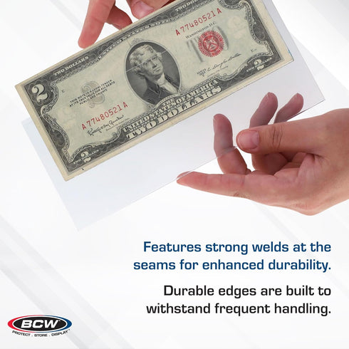 BCW Deluxe Currency Holder, Regular Bill (Dollar), Semi-Rigid Holder, Holds up to 6.38' x 2.78', Pack of 50