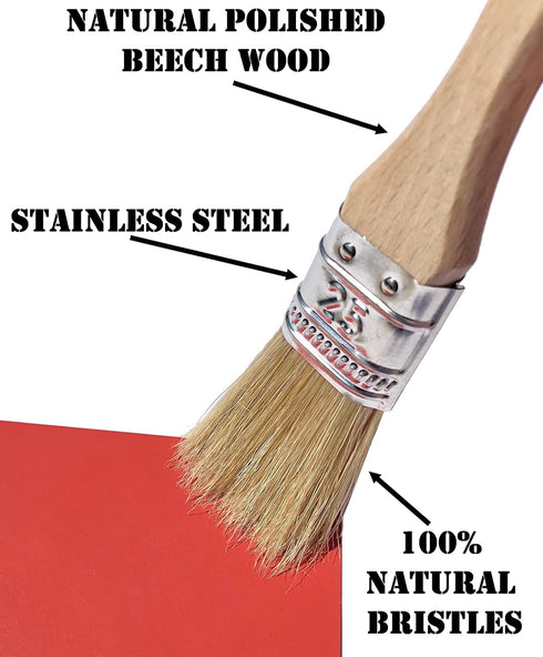 Set of 2 1 inch European Professional Flat Paint Brushes - Natural Bristle Wooden Handle - for Acrylic, Chalk, Oil, Watercolor, Gouache, Stain, Varnish, Wax & etc. - for Art, Kids, Walls, Details. by POL BRUSH