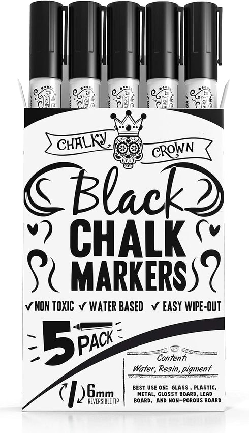 CHALKY CROWN Liquid Chalk Marker Pen - Dry Erase Marker for Chalkboard Signs, Windows, Glass, 6mm Reversible Tip