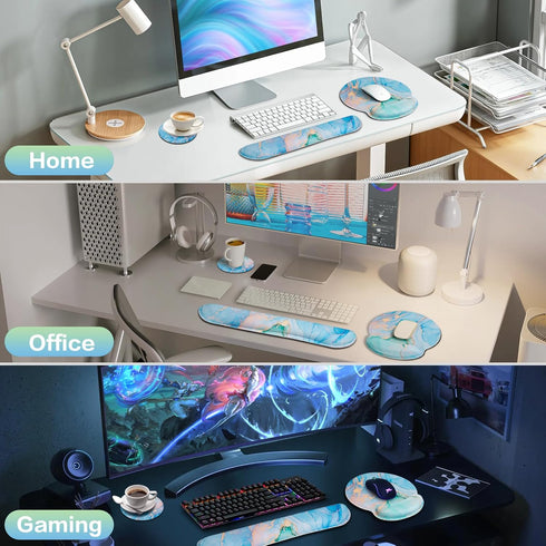 Qomalama 3-in-1 Mouse Pad with Wrist Rest Set, Ergonomic Mouse Pad, Keyboard Gel Wrist Rest, Non-Slip Design
