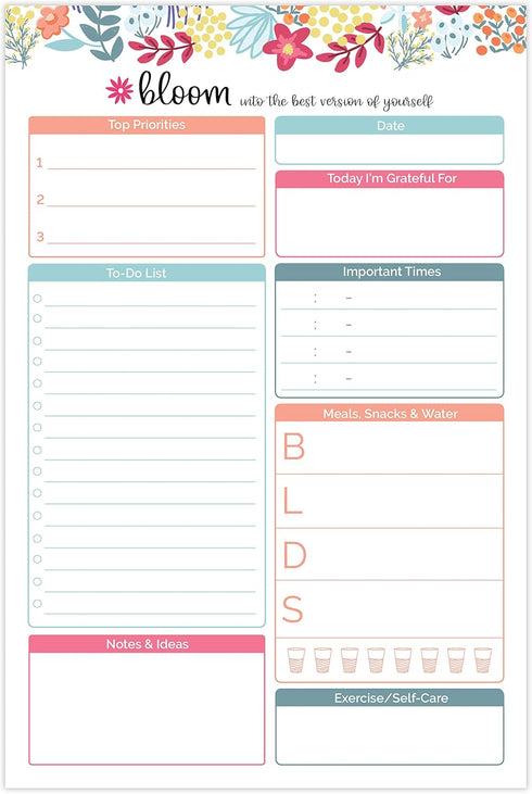 bloom daily planners Daily Planning System, Undated Checklist Notepad Organizer, Tear Off to-Do Pad - 6" x 9" (Floral