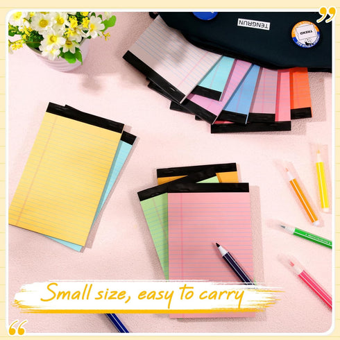 Fuutreo 12 Pcs Legal Pad Writing Notepads, 5" x 8", 50 Sheets/Pad, Narrow Ruled, Multicolor Lined Note Pad for School