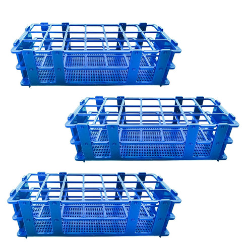 3 Packs Blue Plastic Test Tube Rack, 21 Holes Holder for 30mm Tubes, Detachable