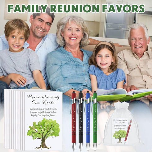 Janlaugh 16 Sets Family Reunion Favors, Family Notebook, Ballpoint Pen with Stylus Tip, Organza Bags, Family Reunion