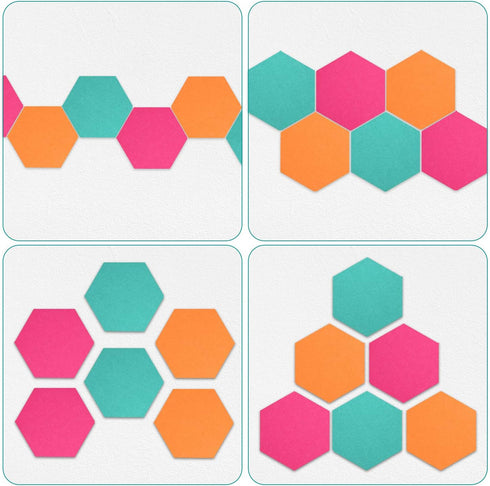 Navaris Hexagon Felt Board Tiles, Set of 6 Memo Bulletin Boards with Push Pins (5.9 x 7 inches) - Turquoise, Orange
