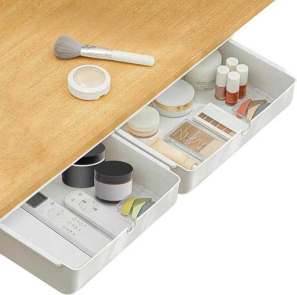Poeland Under Desk Drawer Self-Stick Storage Organizer for Office Home School, Large Size White, 2 Pack